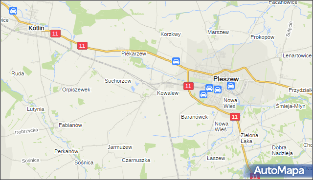 mapa Kowalew gmina Pleszew, Kowalew gmina Pleszew na mapie Targeo
