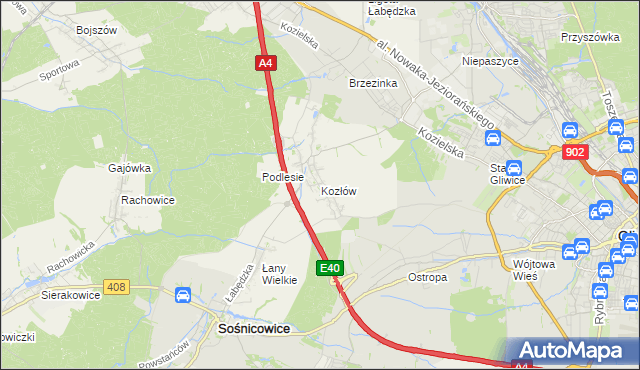 mapa Kozłów gmina Sośnicowice, Kozłów gmina Sośnicowice na mapie Targeo