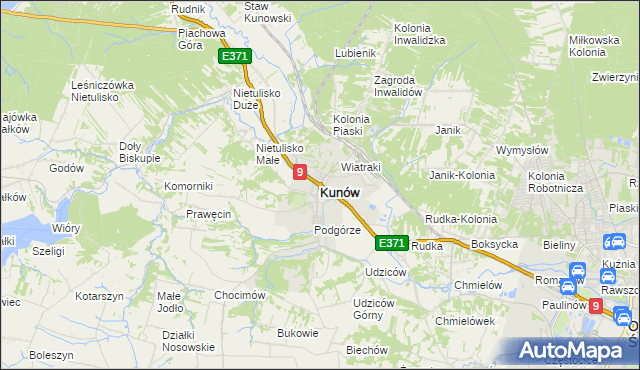 mapa Kunów powiat ostrowiecki, Kunów powiat ostrowiecki na mapie Targeo