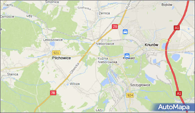mapa Kuźnia Nieborowska, Kuźnia Nieborowska na mapie Targeo