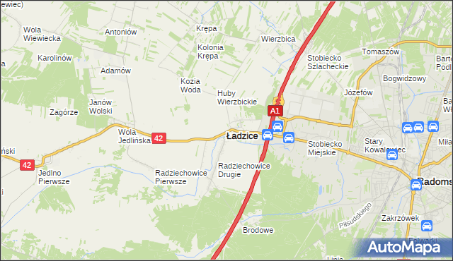 mapa Ładzice, Ładzice na mapie Targeo