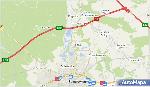 mapa Łąka gmina Bolesławiec, Łąka gmina Bolesławiec na mapie Targeo