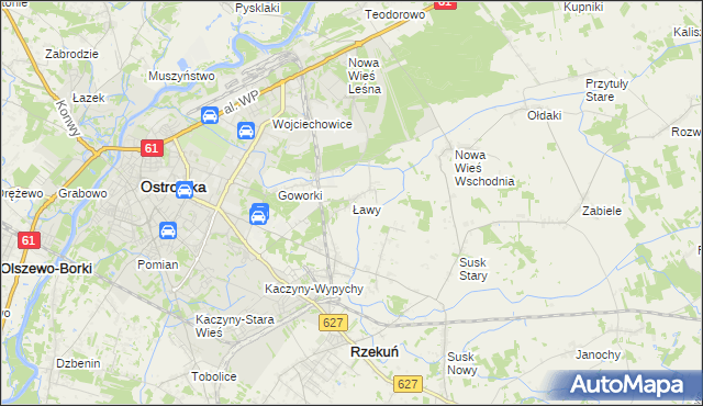 mapa Ławy gmina Rzekuń, Ławy gmina Rzekuń na mapie Targeo