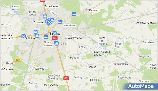 mapa Łazy gmina Łuków, Łazy gmina Łuków na mapie Targeo