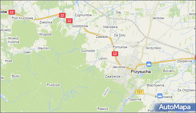 mapa Lipno gmina Przysucha, Lipno gmina Przysucha na mapie Targeo