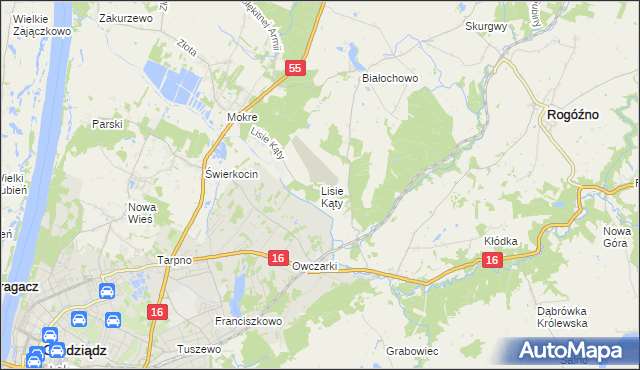 mapa Lisie Kąty gmina Grudziądz, Lisie Kąty gmina Grudziądz na mapie Targeo