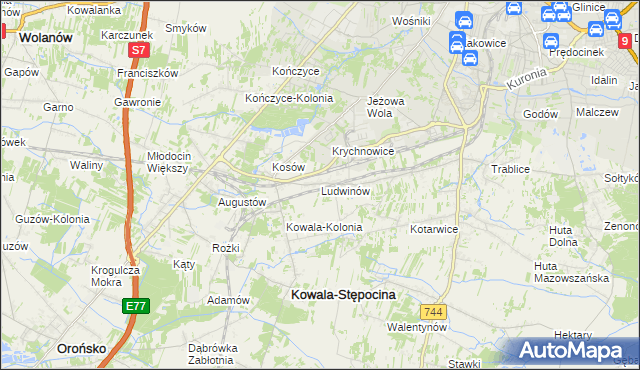mapa Ludwinów gmina Kowala, Ludwinów gmina Kowala na mapie Targeo