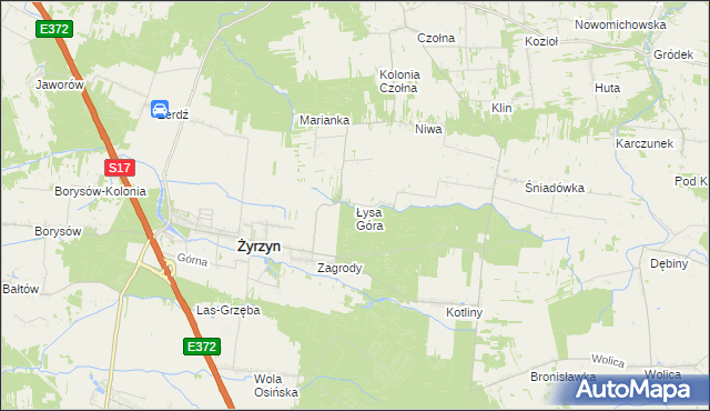 mapa Łysa Góra gmina Baranów, Łysa Góra gmina Baranów na mapie Targeo