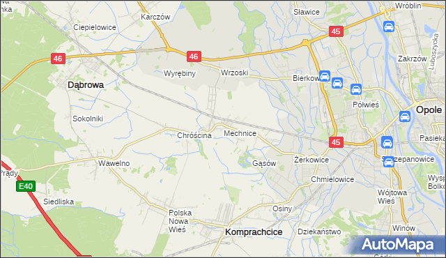 mapa Mechnice gmina Dąbrowa, Mechnice gmina Dąbrowa na mapie Targeo