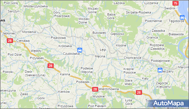 mapa Męcina, Męcina na mapie Targeo