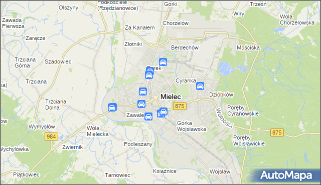 mapa Mielca, Mielec na mapie Targeo