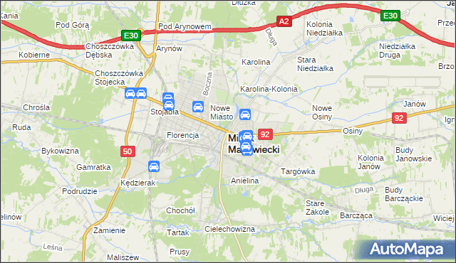 mapa Mińsk Mazowiecki, Mińsk Mazowiecki na mapie Targeo