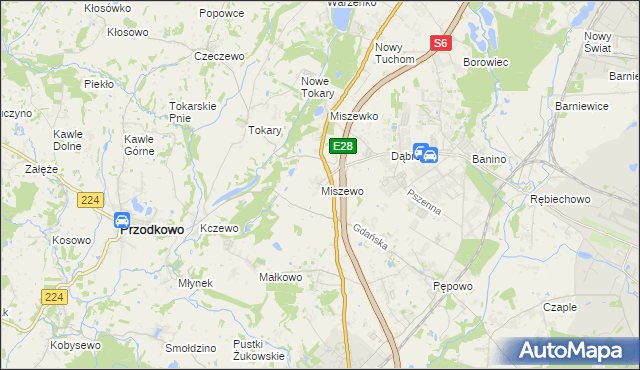 mapa Miszewo gmina Żukowo, Miszewo gmina Żukowo na mapie Targeo