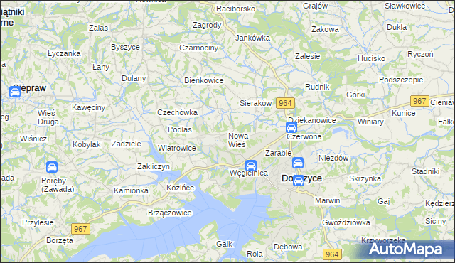 mapa Nowa Wieś gmina Dobczyce, Nowa Wieś gmina Dobczyce na mapie Targeo