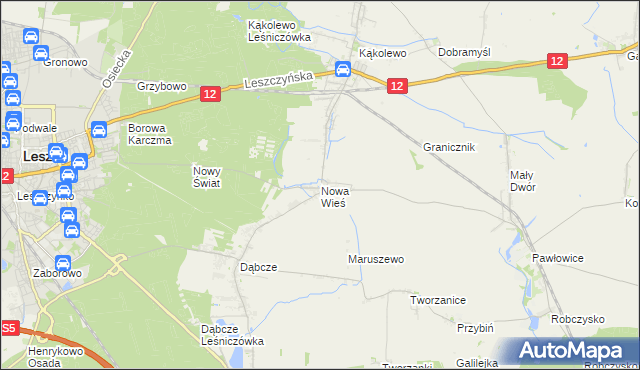 mapa Nowa Wieś gmina Rydzyna, Nowa Wieś gmina Rydzyna na mapie Targeo