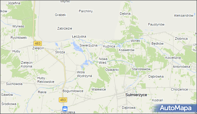 mapa Nowa Wieś gmina Sulmierzyce, Nowa Wieś gmina Sulmierzyce na mapie Targeo