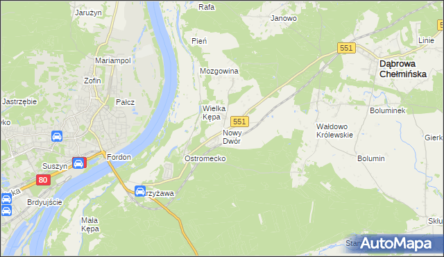 mapa Nowy Dwór gmina Dąbrowa Chełmińska, Nowy Dwór gmina Dąbrowa Chełmińska na mapie Targeo