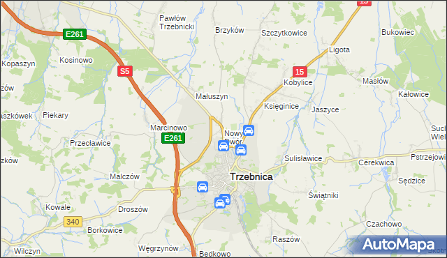 mapa Nowy Dwór gmina Trzebnica, Nowy Dwór gmina Trzebnica na mapie Targeo