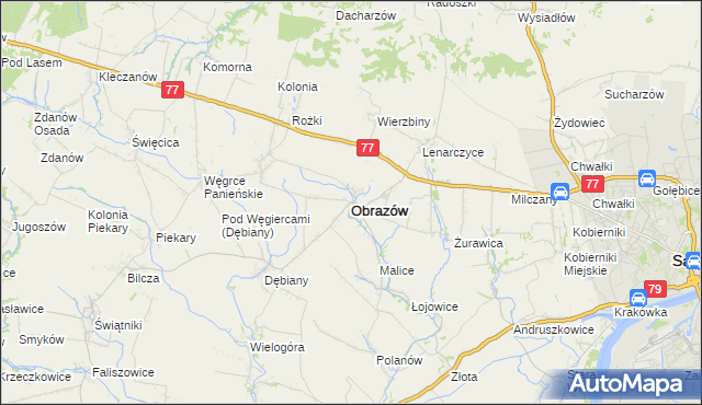 mapa Obrazów, Obrazów na mapie Targeo