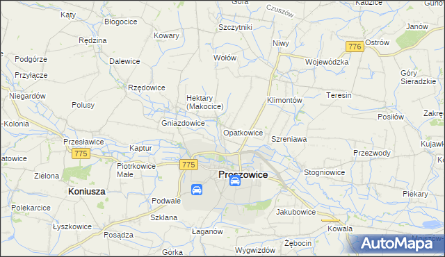 mapa Opatkowice gmina Proszowice, Opatkowice gmina Proszowice na mapie Targeo