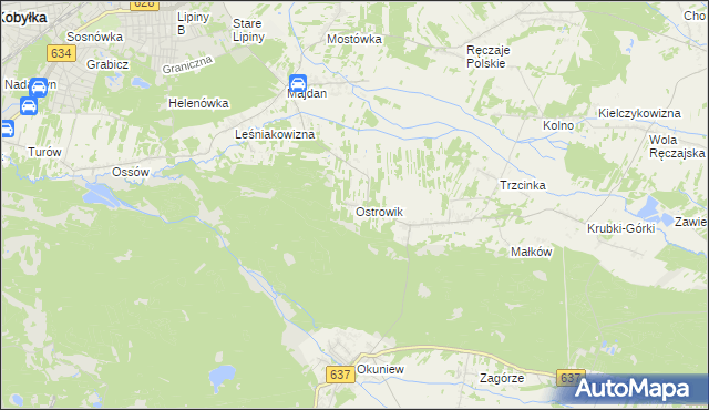 mapa Ostrowik gmina Poświętne, Ostrowik gmina Poświętne na mapie Targeo