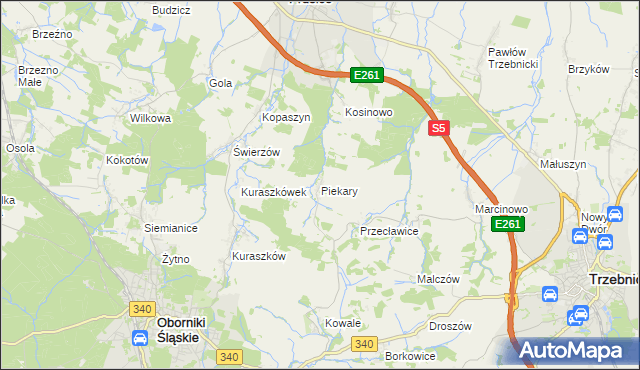 mapa Piekary gmina Oborniki Śląskie, Piekary gmina Oborniki Śląskie na mapie Targeo