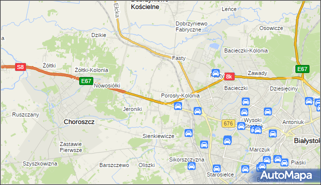 mapa Porosły-Kolonia, Porosły-Kolonia na mapie Targeo