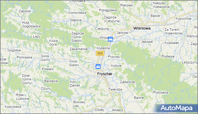 mapa Pułanki gmina Frysztak, Pułanki gmina Frysztak na mapie Targeo