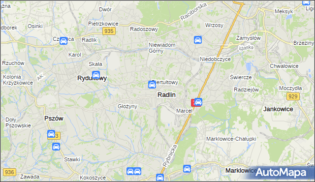 mapa Radlin powiat wodzisławski, Radlin powiat wodzisławski na mapie Targeo