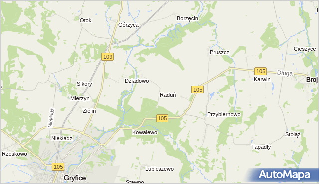 mapa Raduń gmina Gryfice, Raduń gmina Gryfice na mapie Targeo
