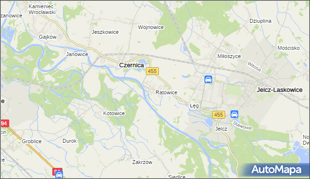 mapa Ratowice gmina Czernica, Ratowice gmina Czernica na mapie Targeo