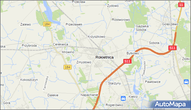 mapa Rokietnica powiat poznański, Rokietnica powiat poznański na mapie Targeo