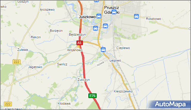 mapa Rusocin gmina Pruszcz Gdański, Rusocin gmina Pruszcz Gdański na mapie Targeo