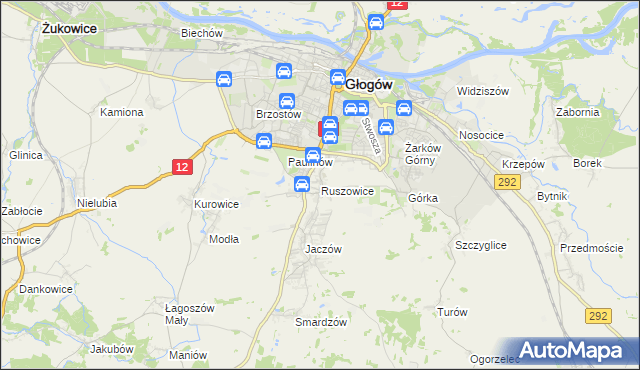 mapa Ruszowice gmina Głogów, Ruszowice gmina Głogów na mapie Targeo