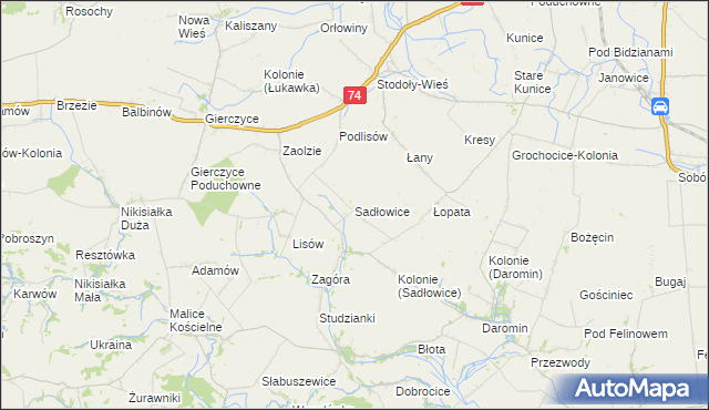 mapa Sadłowice gmina Wojciechowice, Sadłowice gmina Wojciechowice na mapie Targeo