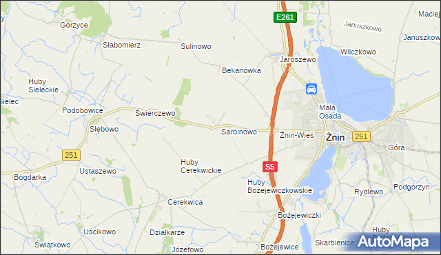 mapa Sarbinowo gmina Żnin, Sarbinowo gmina Żnin na mapie Targeo