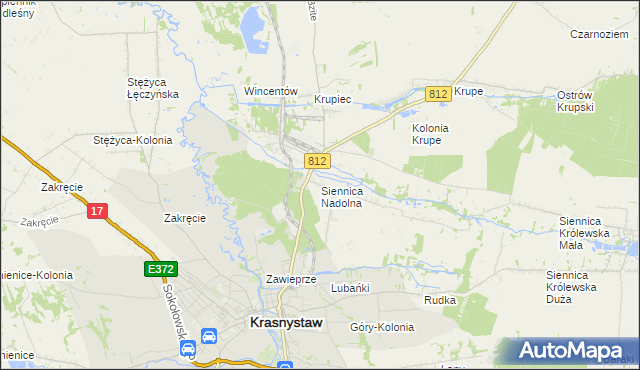 mapa Siennica Nadolna gmina Krasnystaw, Siennica Nadolna gmina Krasnystaw na mapie Targeo