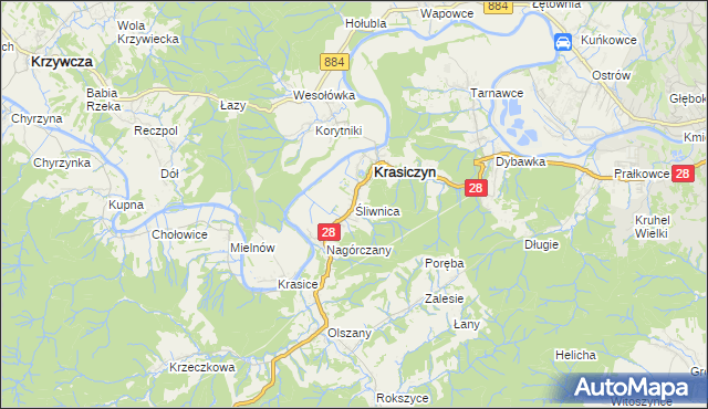 mapa Śliwnica gmina Krasiczyn, Śliwnica gmina Krasiczyn na mapie Targeo