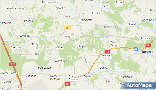 mapa Słup gmina Parysów, Słup gmina Parysów na mapie Targeo