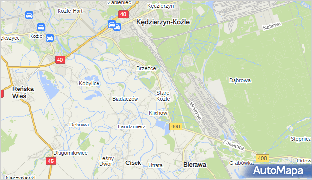 mapa Stare Koźle, Stare Koźle na mapie Targeo