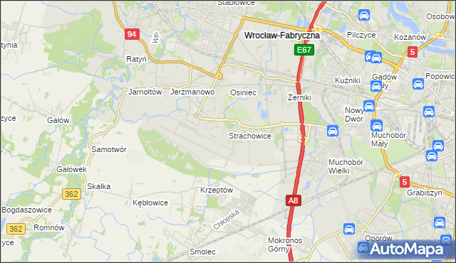 mapa Strachowice gmina Wrocław, Strachowice gmina Wrocław na mapie Targeo