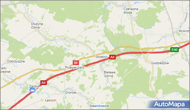 mapa Strzelno gmina Pieńsk, Strzelno gmina Pieńsk na mapie Targeo