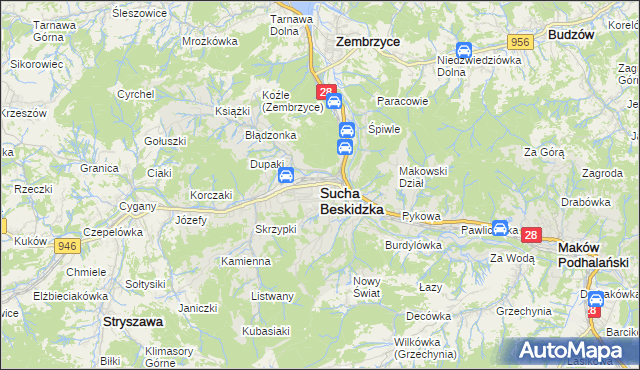 mapa Sucha Beskidzka, Sucha Beskidzka na mapie Targeo