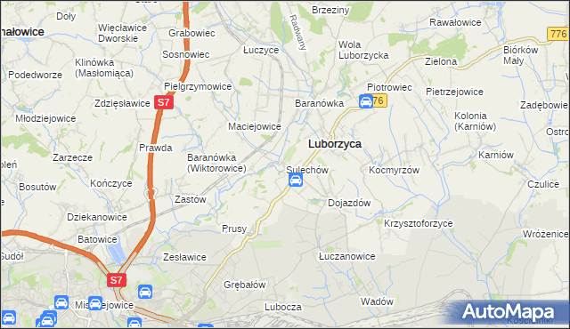 mapa Sulechów gmina Kocmyrzów-Luborzyca, Sulechów gmina Kocmyrzów-Luborzyca na mapie Targeo