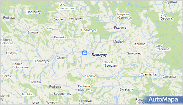 mapa Szerzyny, Szerzyny na mapie Targeo