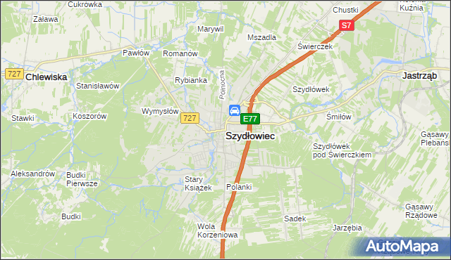 mapa Szydłowiec, Szydłowiec na mapie Targeo