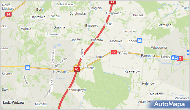 mapa Teolin gmina Nowosolna, Teolin gmina Nowosolna na mapie Targeo