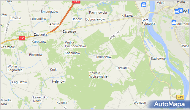 mapa Tomaszów gmina Puławy, Tomaszów gmina Puławy na mapie Targeo