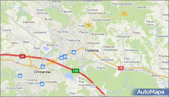 mapa Trzebinia powiat chrzanowski, Trzebinia powiat chrzanowski na mapie Targeo