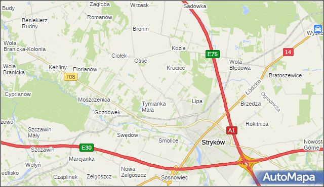 mapa Tymianka gmina Stryków, Tymianka gmina Stryków na mapie Targeo